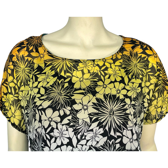 3/$20 New Directions Sz M Pullover Top Colorful Yellow Blue Ombre Floral Chiffon - Picture 4 of 8